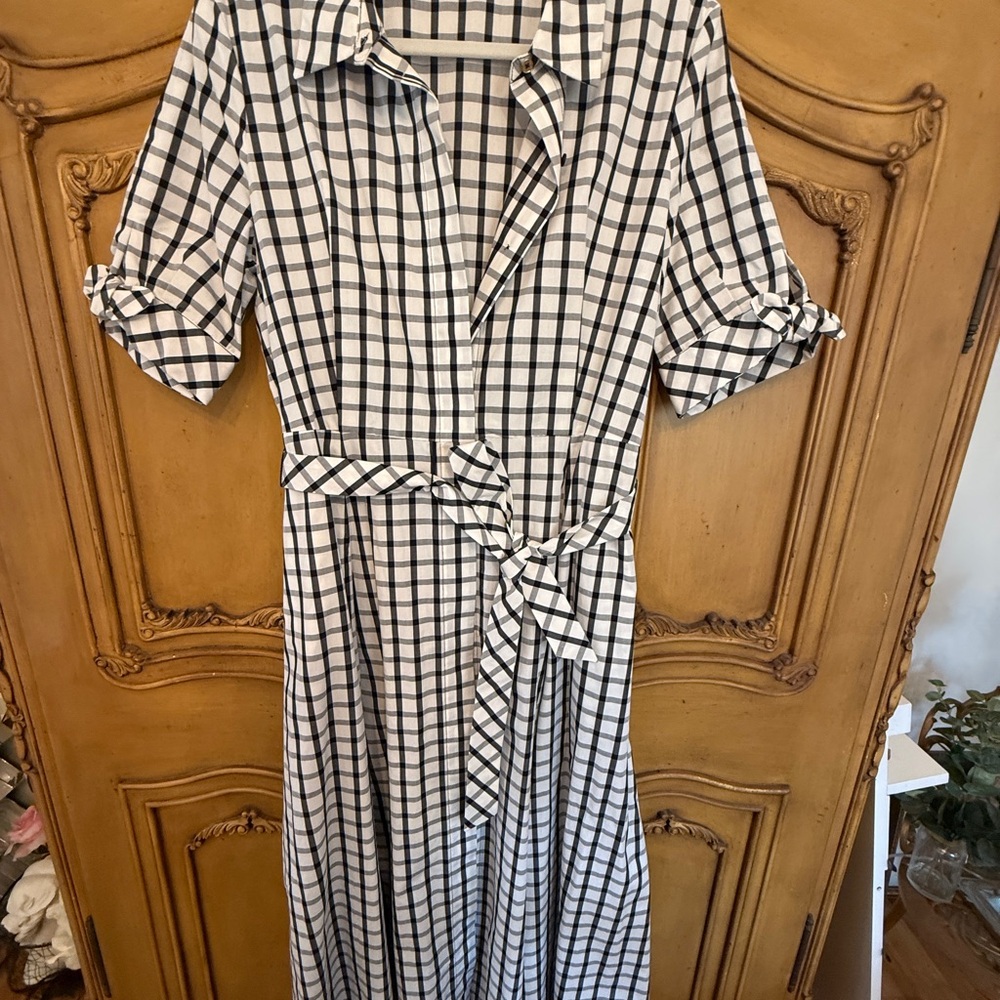 Calvin Klein Black and White Gingham Maxi Shirt Dress - Picture 3 of 7